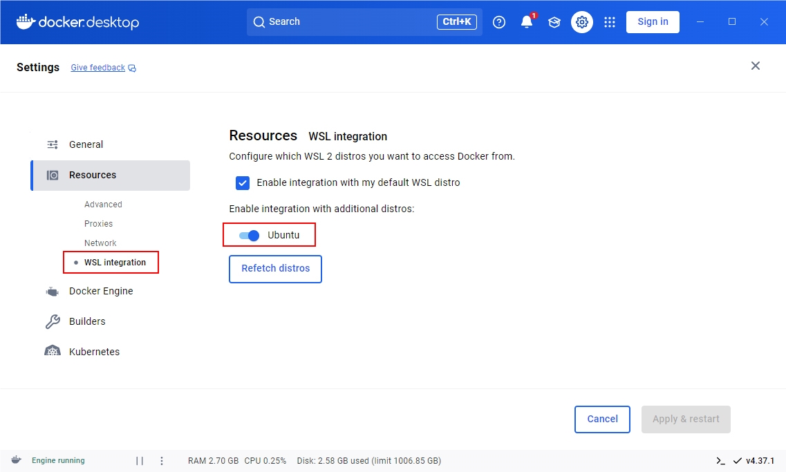 在Docker Desktop中关联已安装的Linux发行版